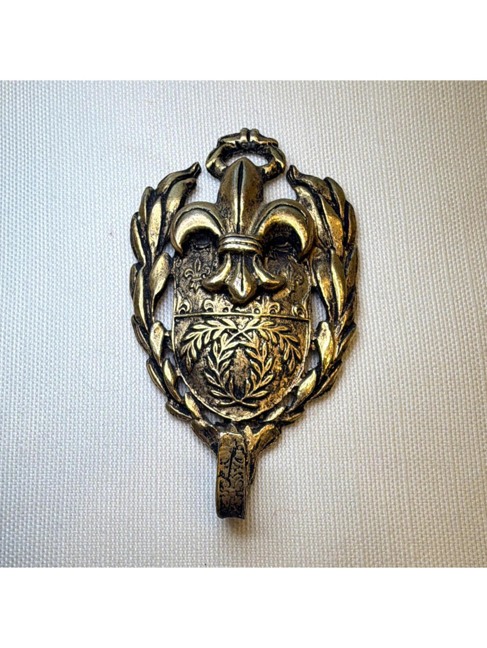 Vintage 1962 Brass James Paplia Fleur-de-Lis Crest Wall Mounted Decorative Hook